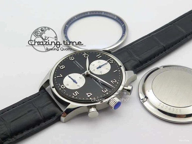 MIROTIME 0313 Modern Portuguese IW371404 ZF V3 1:1 Best Edition SS Black Dial On Black Leather Strap A 7267